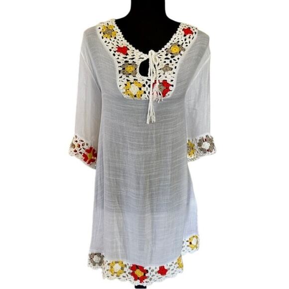 Handmade Beach by Exist White with Crochet Accents Womens Cover-Up – Size L/XL - Picture 1 of 6